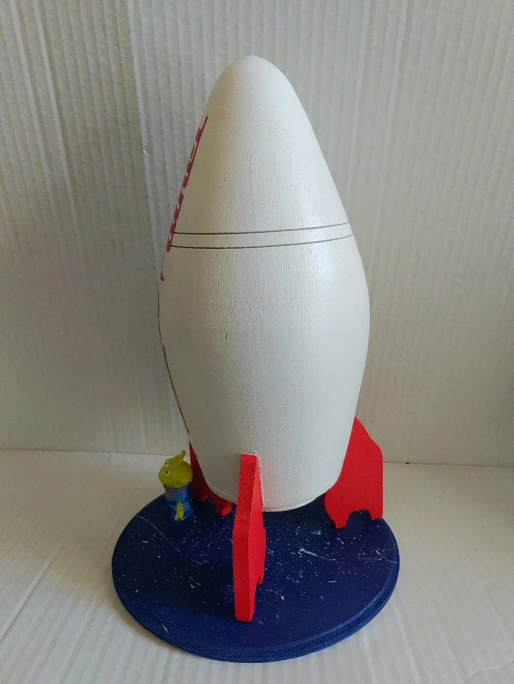 Little Green Man Alien With Pizza Planet Wooden Rocket Bird House